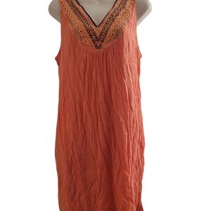 Luxology Coral Sleeveless Dress with Embroidered Neckline